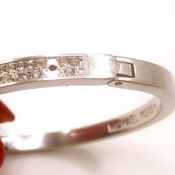 Michael Kors Bracelet Silver Tone Crystal Embellished Hinged Cuff Bangle 6 3/4" - Picture 8 of 12